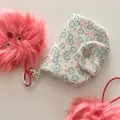 Cute floral fabric coin purse with pink fuzzy monster furball charm for everyday storage - Flower