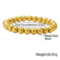 Élégant bracelet en perles d'acier inoxydable doré de 8mm pour femmes, poli - 8mm