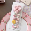 Cute pink handmade hair clip set for baby girls with various flower and animal designs - Pink Plaid Flower Style