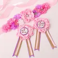 Pink floral maternity sash set with Mom to be and Daddy to be badges for baby shower - Butterfly Flower