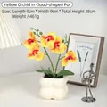 Artificial yellow phalaenopsis orchid plant in a white cloud-shaped ceramic pot for home decor - Wave Pot-Phalaenopsis / Yellow-Phalaenopsis