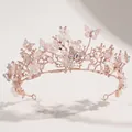 Tiare élégante en or rose avec motifs papillons et fleurs, perles et strass brillants. - Couronne De Perles Papillon En Or Rose Ts-j2934rgab