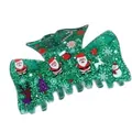 Dettaglio che mostra una festosa pinza per capelli glitterata verde con icone natalizie classiche - Stile Stampato Babbo Natale (HJF609) / Verde