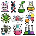 Collection of cartoon science-themed embroidery iron-on patches for clothing décor - Science Experiment Patch Collection