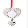 Silver angel wing heart pendant for DIY heat transfer photo with red hanging string - Wings Heart Frame with Heart Tag (CG003-3)