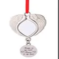 Customizable sublimation metal angel wing heart Christmas ornament with red ribbon hanger - Wings Heart Frame with Round Tag (CG003-2)