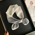 Elegant 55cm polka dot silk cotton square scarf in stylish black and white - Black White Polka Dot and Number 5 Design Style (Z7-006) / 55x55cm / White