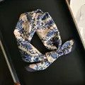 Elegant blue floral print 55cm silk-cotton blend square scarf neckerchief for women - Dark Blue Vintage Floral Arabesque Style (Z7-011) / 55x55cm / Navy Blue