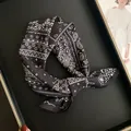 55cm black and white paisley printed silk-cotton blend square scarf for women - Black Background White Flower Paisley Print Style (Z7-012) / 55x55cm / Black
