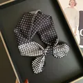 Elegant black polka dot silk cotton scarf with printed number 5 - Black White Polka Dot and Number 5 Design Style (Z7-006) / 55x55cm / Black