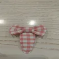 Pink and white gingham checkered bow hair clip with wavy edges for children's hair - Pink Gingham Style