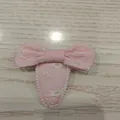 Pink fabric snap hair clip for girls featuring an embroidered white floral bow design - Pink Floral