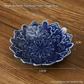 Piatto da tè in ceramica blu nebbia a forma di petalo con smalto craquelé decorativo - Stile Motivo Farfalla (2327L-02)