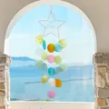 Handmade colorful capiz shell wind chime with white star frame hanging decoration - Finished Product / Star Shell - Candy