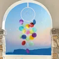 Handmade colorful capiz shell wind chime with white dreamcatcher top for home wall decor - Finished Product / Full Moon Shell - Rainbow