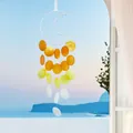 Crescent moon shell wind chime with vibrant orange and white gradient shell discs - Finished Product / Moon Shell - Orange