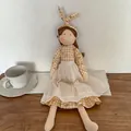 Handmade cloth doll in orange checkered dress with bunny ears headband - Yellow Grid Puff Sleeve Style