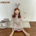Handmade sweet floral fabric doll with braids, perfect children's comfort toy gift - Pink Floral Puff Sleeve Style