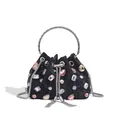 Luxury rhinestone-studded evening bucket bag with silver tassels in black finish - PU Leather Gem Style / Black