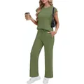 Ensemble décontracté deux pièces pour femme vert olive avec haut à poche et pantalon large - Vert Militaire