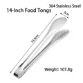 Pince de cuisine professionnelle en acier inoxydable 304 de 14 pouces pour barbecue - Épaissi / 14" / Argent