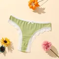 String côtelé vert respirant pour femme avec dentelle blanche et noeud élégant - S / Vert