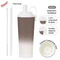 830ml isolierter Becher mit Keramikbeschichtung, weitem Strohhalm und Reinigungsbürste - 830ml / Dunkelkaffee-Farbverlauf