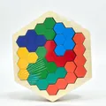 Educational wooden hexagonal puzzle with colorful geometric blocks for children - Small Hexagon Puzzle