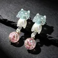 Vintage handmade cat-shaped earrings with colorful resin gems and pearlescent finish - 2607053 Cat Iridescent Earrings