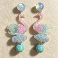 Vintage whimsical colorful swan drop earrings with iridescent glitter finish for women - 2607055 Gradient Color Swan Earrings