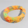 Vibrant multi-color fuzzy plush wide-brimmed headband featuring a retro tie-dye style - Yellow