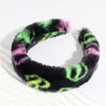 Retro faux fur leopard print headband with neon green and pink colors for winter hair styling - Black