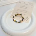 Handmade Jingdezhen ceramic beaded bracelet featuring unique vintage multi-color beads - Plain Dust (1033-03) / Green