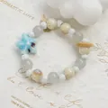 Fresh Jingdezhen ceramic beaded bracelet with blue starfish charm and grey beads - 1079-01 Wenyin Style