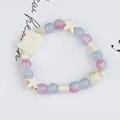 Handmade pastel ceramic beaded bracelet featuring white cat charm and star accents. - 1079-11 Pink Jiujiu Style