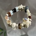 Handmade ceramic beaded bracelet with star and wood accents on mirror - 1080-02 Bald Fish Style