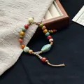 Vintage ethnic style handmade colorful ceramic bead bracelet with adjustable woven cord - 1047-01 Luyao Style