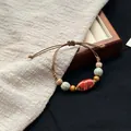 Handmade Jingdezhen ceramic beaded bracelet with adjustable brown cord for women - 1047-06 Hualing Style