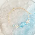 Handmade ocean-themed sea shell ceramic beaded bracelet with adjustable beige cord - 1134-02 Blue Conch Shape Style