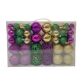 Assorted 100pcs purple green and gold Christmas ornament ball set in a clear storage box - 100pcs Pack / Gold Green Purple