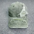 Casquette de baseball délavée rétro vert olive avec détails déchirés uniques. - Réglable / Vert