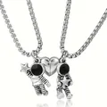 Magnetic astronaut necklace with heart pendant for couples, silver-toned matching jewelry - Heart Style / K9 / Silver