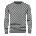 Detailed view of the gray jacquard checkerboard pattern on a men's crew neck sweater - S / Tops / Gray