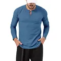Slim fit men's long-sleeve blue Henley shirt with classic button placket and round neck. - S / Tops / Sky Blue