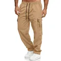 Detalle de pantalones cargo caqui para hombre con cordón y bolsillos laterales. - XS / Bottoms / Caqui