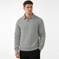 Grauer Herren-Polo-Sweatshirt mit Viertelreißverschluss und Jacquard-Muster für Herbst. - S / Tops / Grau