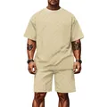 Completo sportivo estivo da uomo in jacquard a scacchi beige con t-shirt e pantaloncini - S / Top E Pantaloni / Cachi