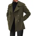 Elegante cappotto doppiopetto uomo verde oliva di media lunghezza per l'autunno casual - S / Tops / Verde Militare