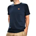 T-shirt classica girocollo blu navy con taschino sul petto e dettaglio etichetta arancione. - S / Tops / Blu navy