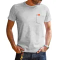 Elegante t-shirt da uomo grigio mélange casual con taschino e etichetta arancione - S / Tops / Grigio chiaro